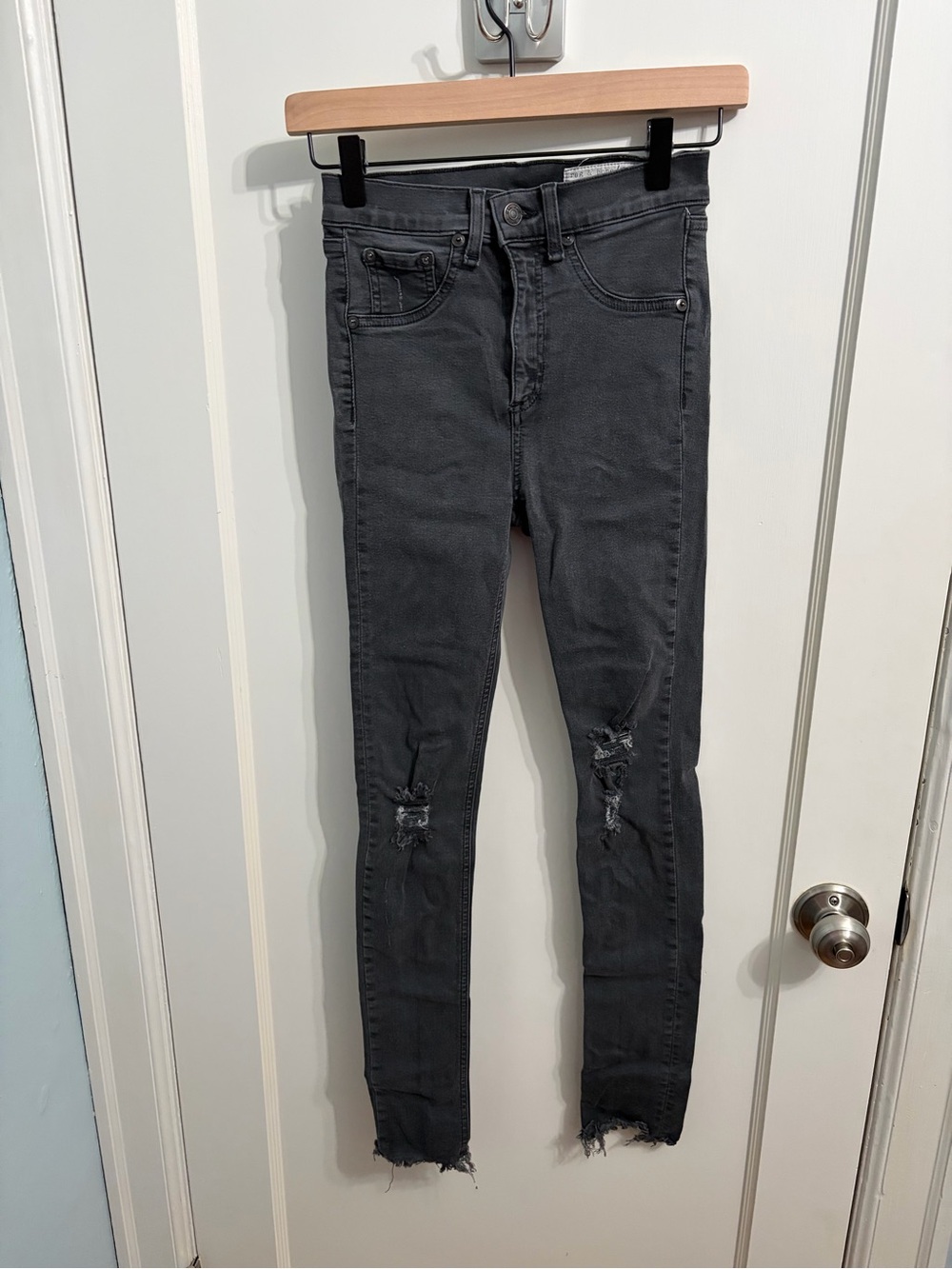 Rag & Bone High Rise Skinny Jeans Night Black Wash Distressed Sz 25